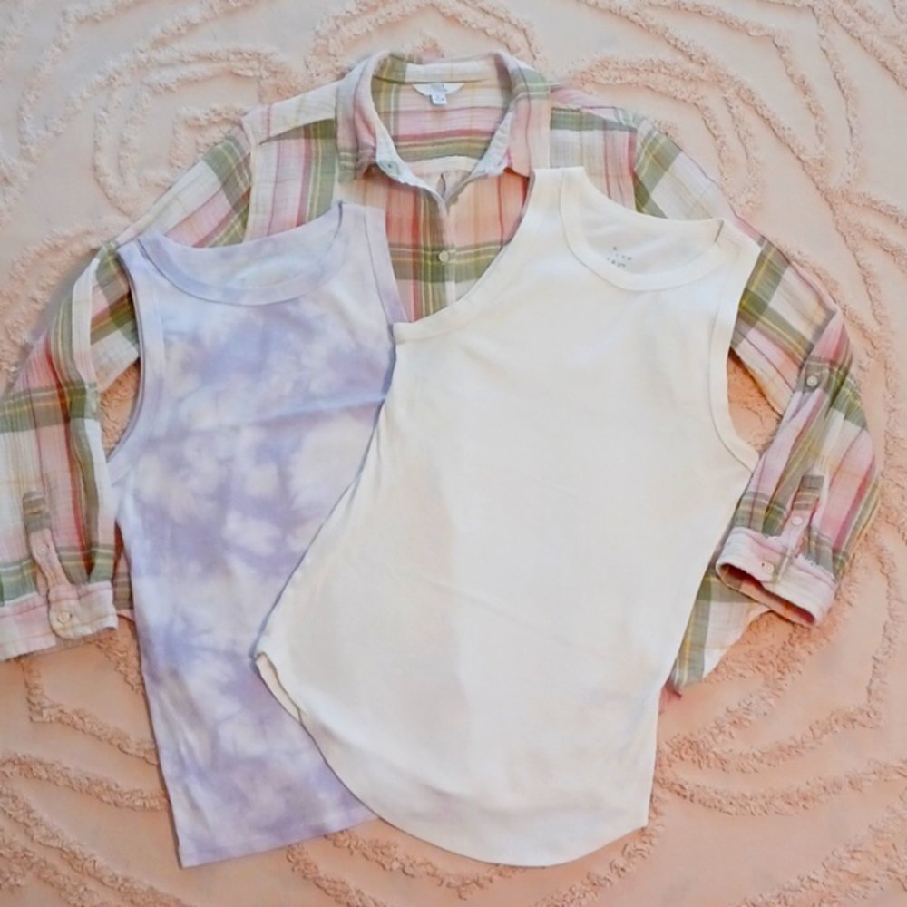 3-Piece Bundle. WL, Gauze (Time&True) Plaid Shirt, and 2X- (a.new.day)Tank Tops.